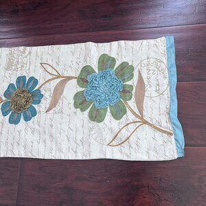 Pier 1 Imports Azure Verde Table Runner Embroidered‎ Floral Script Cottage Core